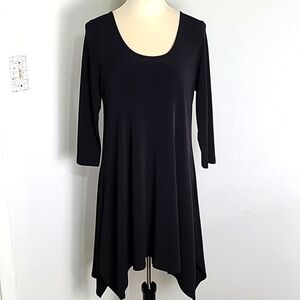 Clara Sun Woo Solid Black Liquid Knit Handkerchief Dress, Size Small
